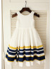 Ivory Taffeta Double Color Striped Flower Girl Dress